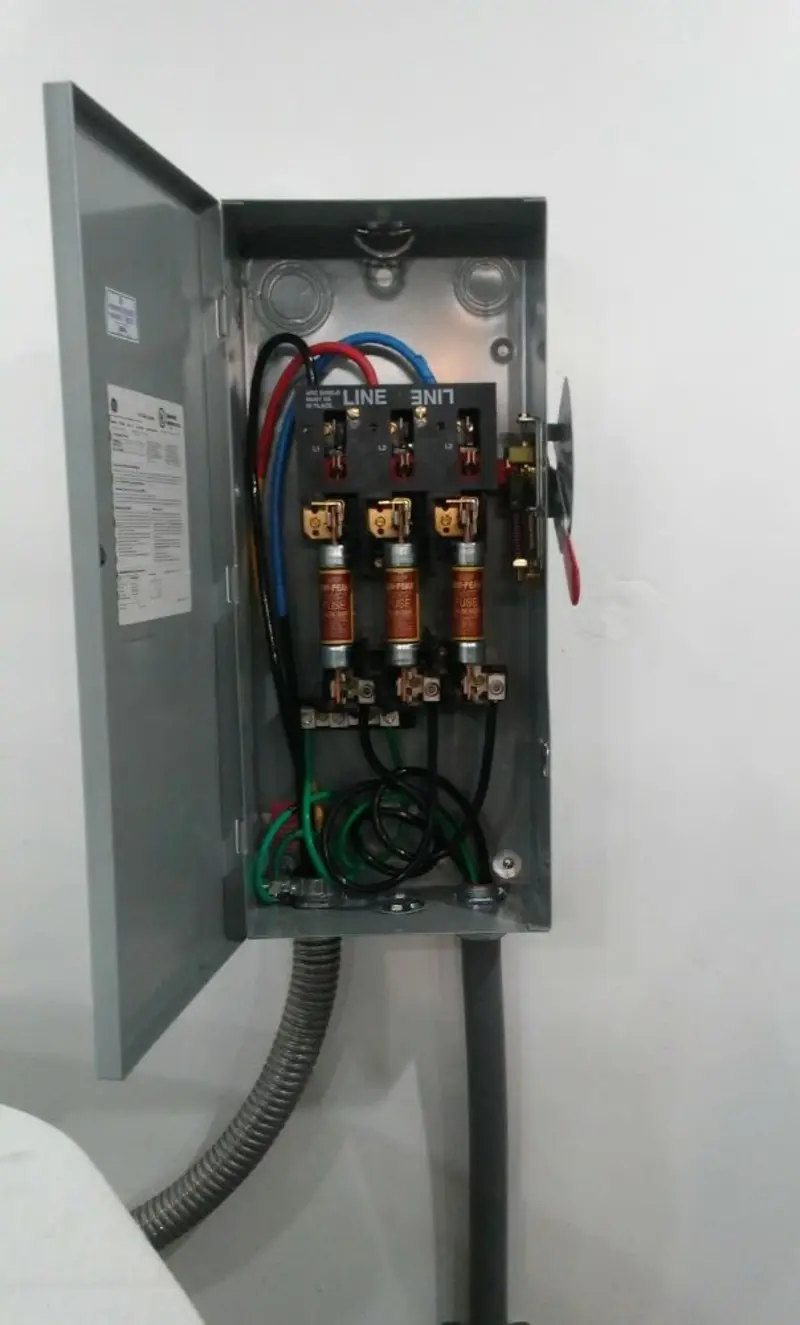 Three-phase disconnect switch installed for Smoke Detector Installation in Whiting